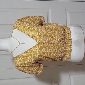 One Love Clothing Yellow Floral V- Neck Smocked Waist Wrap Crop Top - Size M